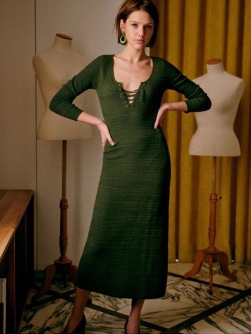 Sezane Estela Dress Size Small Green